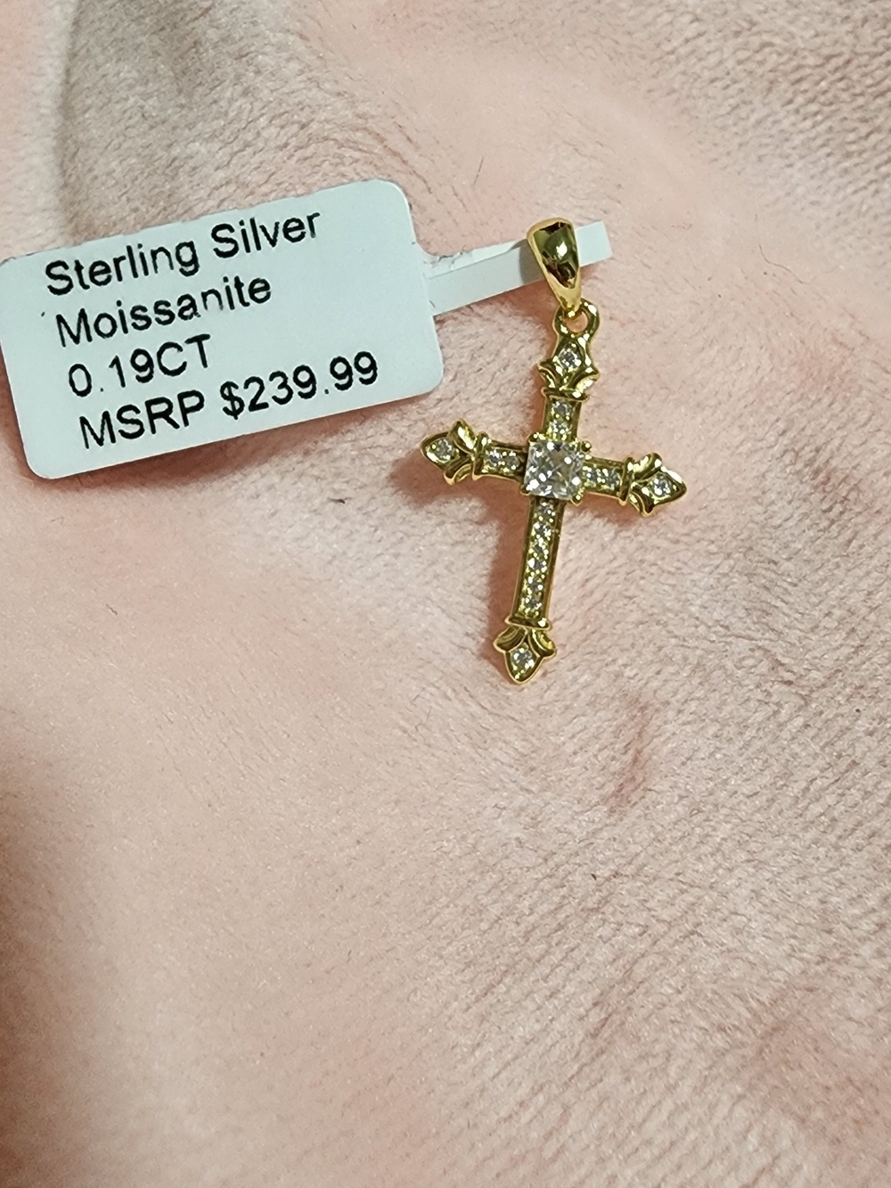 Moissanite Gold-Tone Sterling Silver Moissanite Cross Pendant - Gold